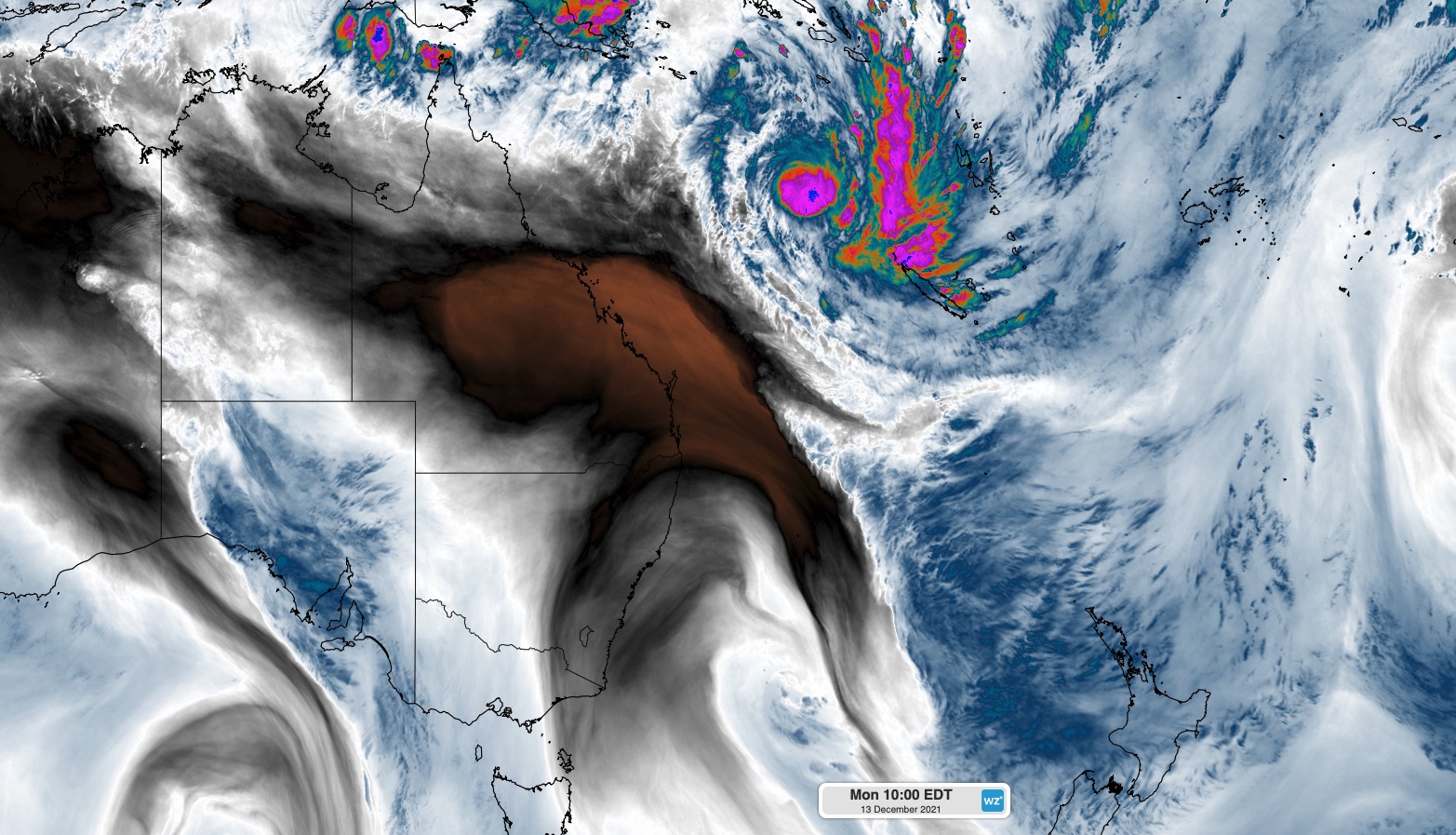 Tropical Cyclone Ruby gaining strength in Coral Sea